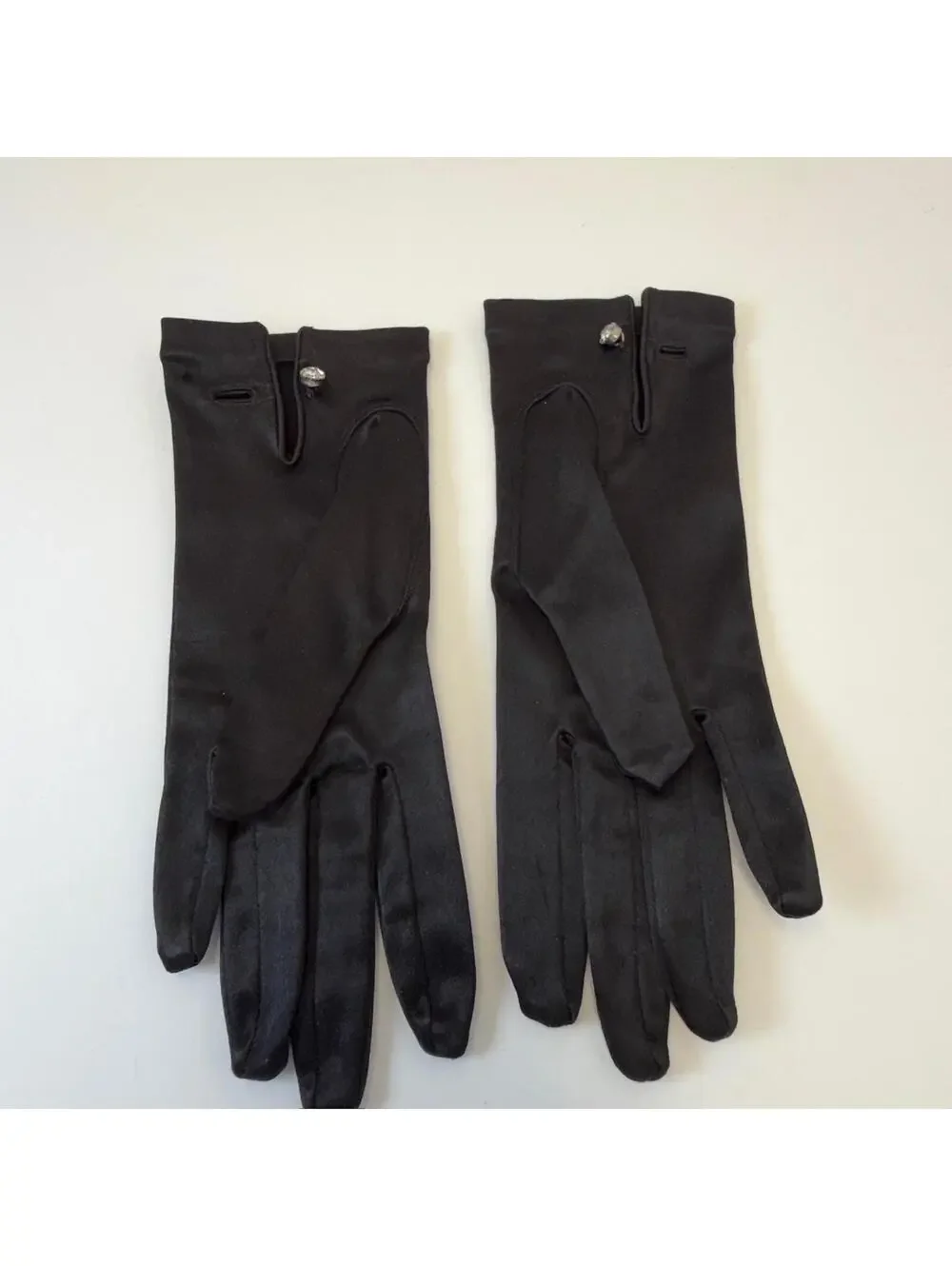 Stretchies Black One Size Gloves‎ Made in France Decorative Button Accent